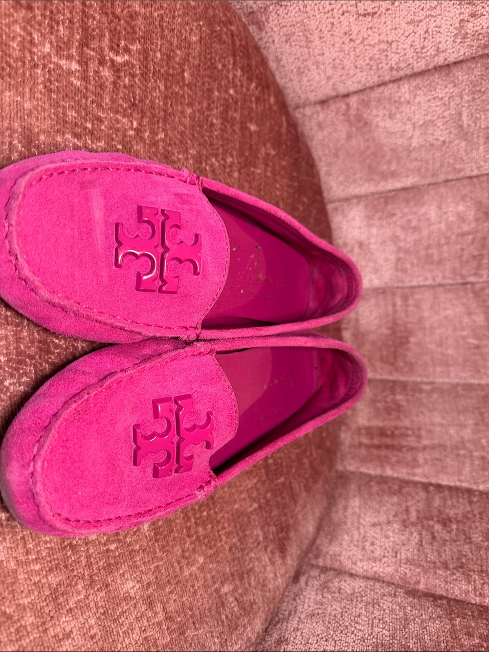Tory Burch Hot Pink Suede Logo Driving Loafers - Picture 4 of 4